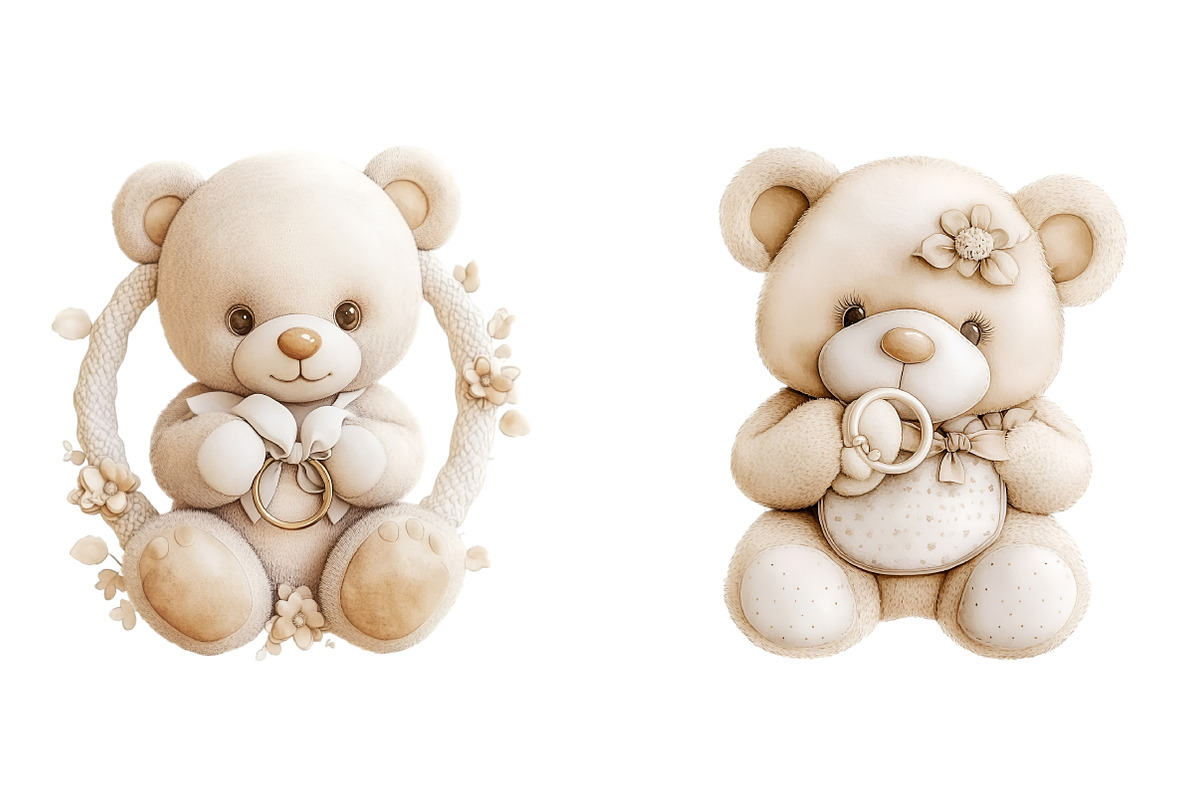 Watercolor Teddy Bear Clipart, an Illustration by SinaCreation (Photo 4 of 11)