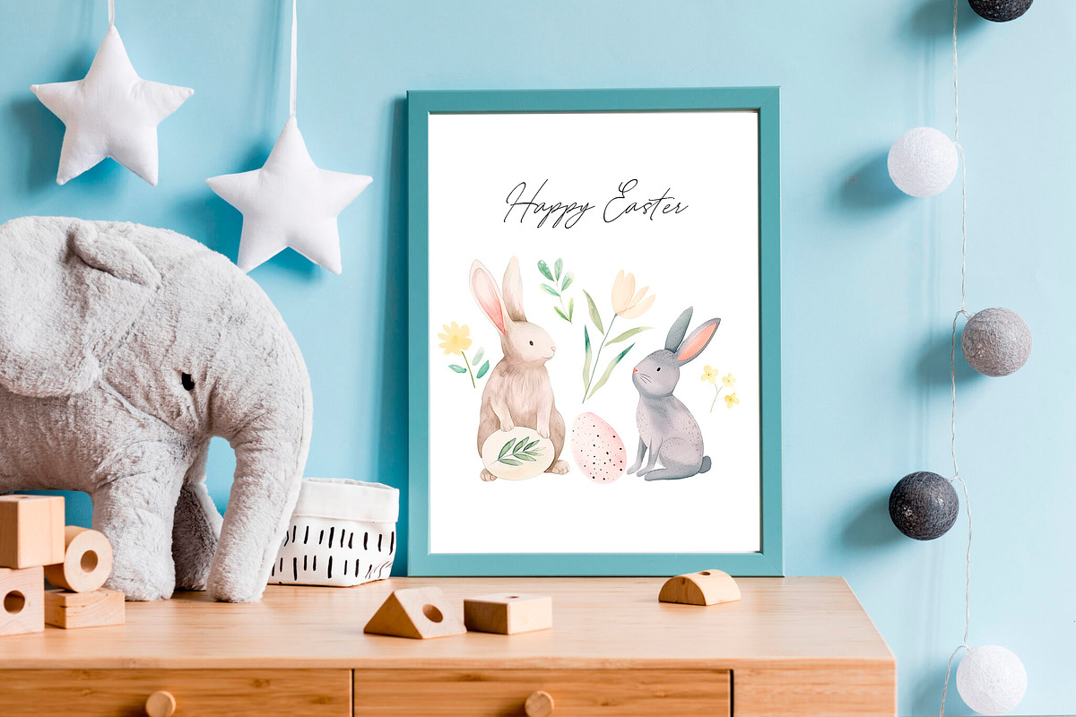 Happy Easter Watercolor Easter Bunny, an Animal Illustration by AlineArtStore (Photo 8 of 11)