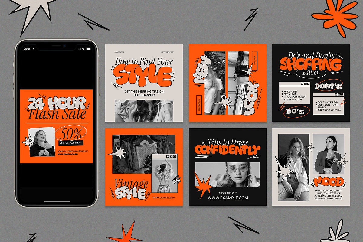 Orange Indie Fashion Instagram Set, a Social Media Template by Aiyari Graphic (Photo 3 of 5)