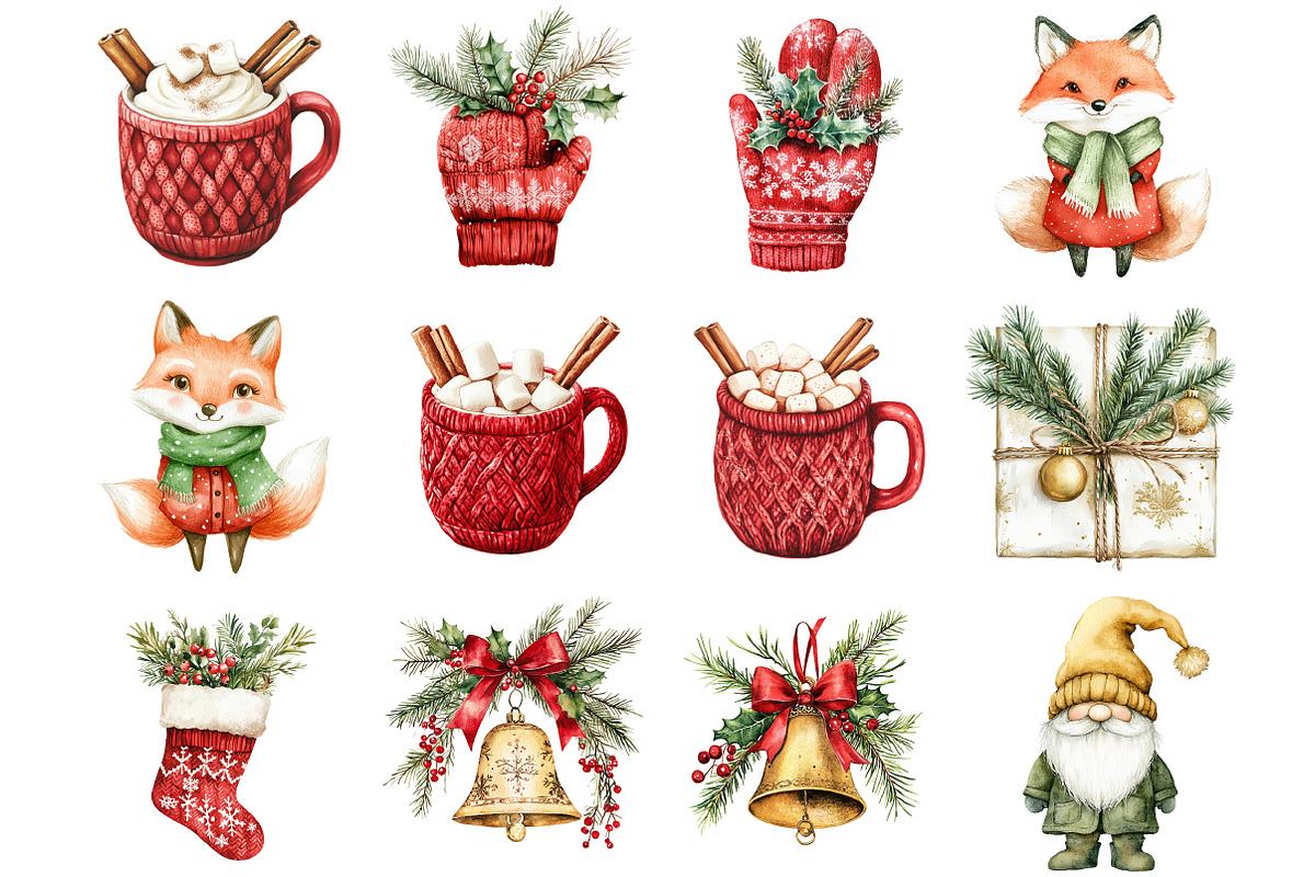 Knitted Christmas Watercolor Clipart, a Seasonal Illustration by CitraGraphics (Photo 3 of 5)