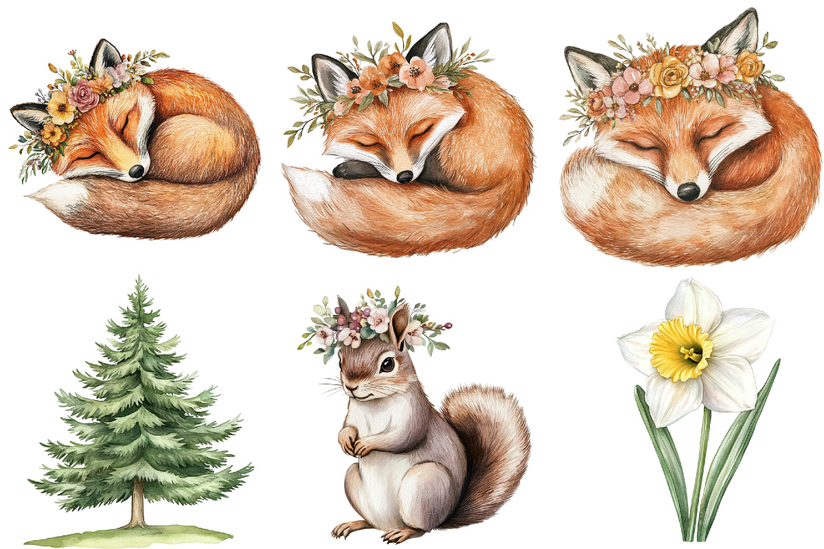 Boho Woodland Baby Floral Animals, an Illustration by CitraGraphics (Photo 2 of 5)