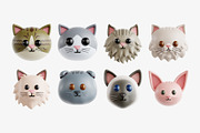 Cat Face 3D Icon Set, an Animal 3D Model by Eklip Studio (Thumbnail 3 of 3)