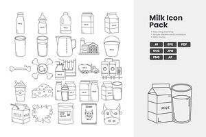 Milk Icon Pack, an Outline Icon by erifqizeicon