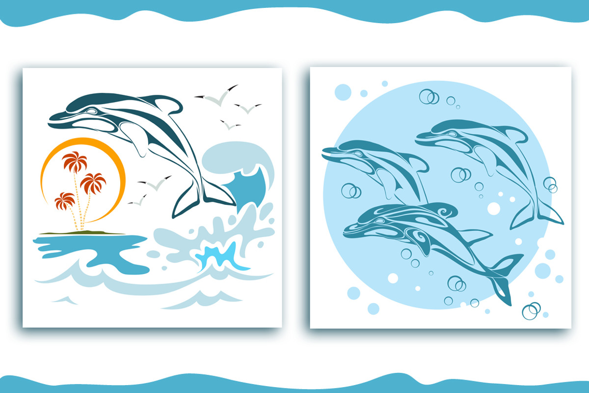 Dolphins and the sea. Vector art., an Animal Illustration by Kopirin (Photo 3 of 6)