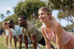 Group workout session in the park, a Sports & Recreation Photo by AlyaAnd