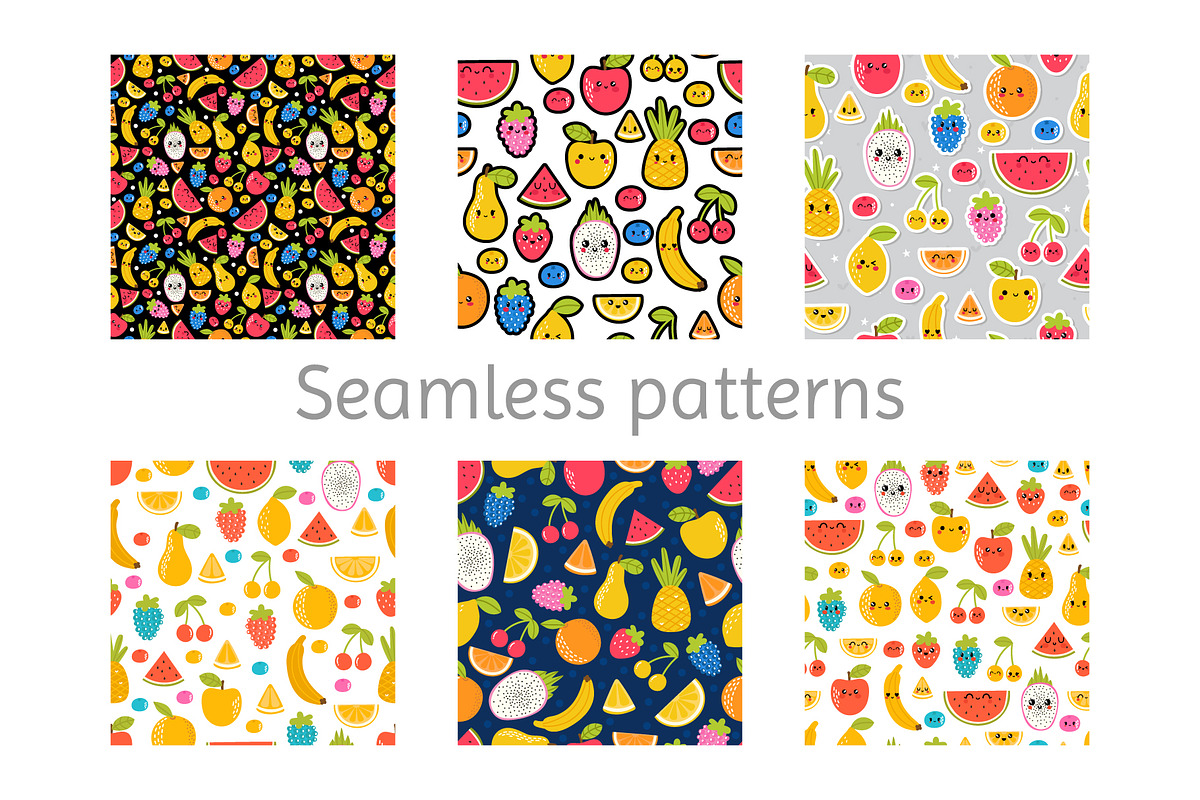 Collection of cute kawaii fruits., a Graphic by Helen Sko (Photo 5 of 7)