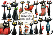 Quirky Christmas Black Cat Clipart, an Illustration by OK Design (Thumbnail 1 of 5)