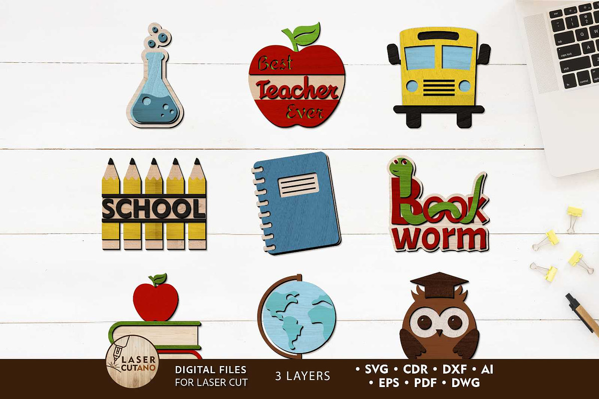 School Bundle Multilayer Templates, a Templates & Theme by LaserCutano (Photo 1 of 10)