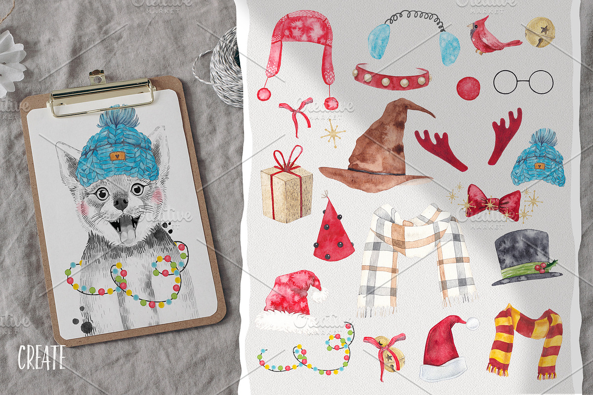 CHRISTMAS BABIES watercolor set, an Animal Illustration by Natali Smolova (Photo 5 of 8)
