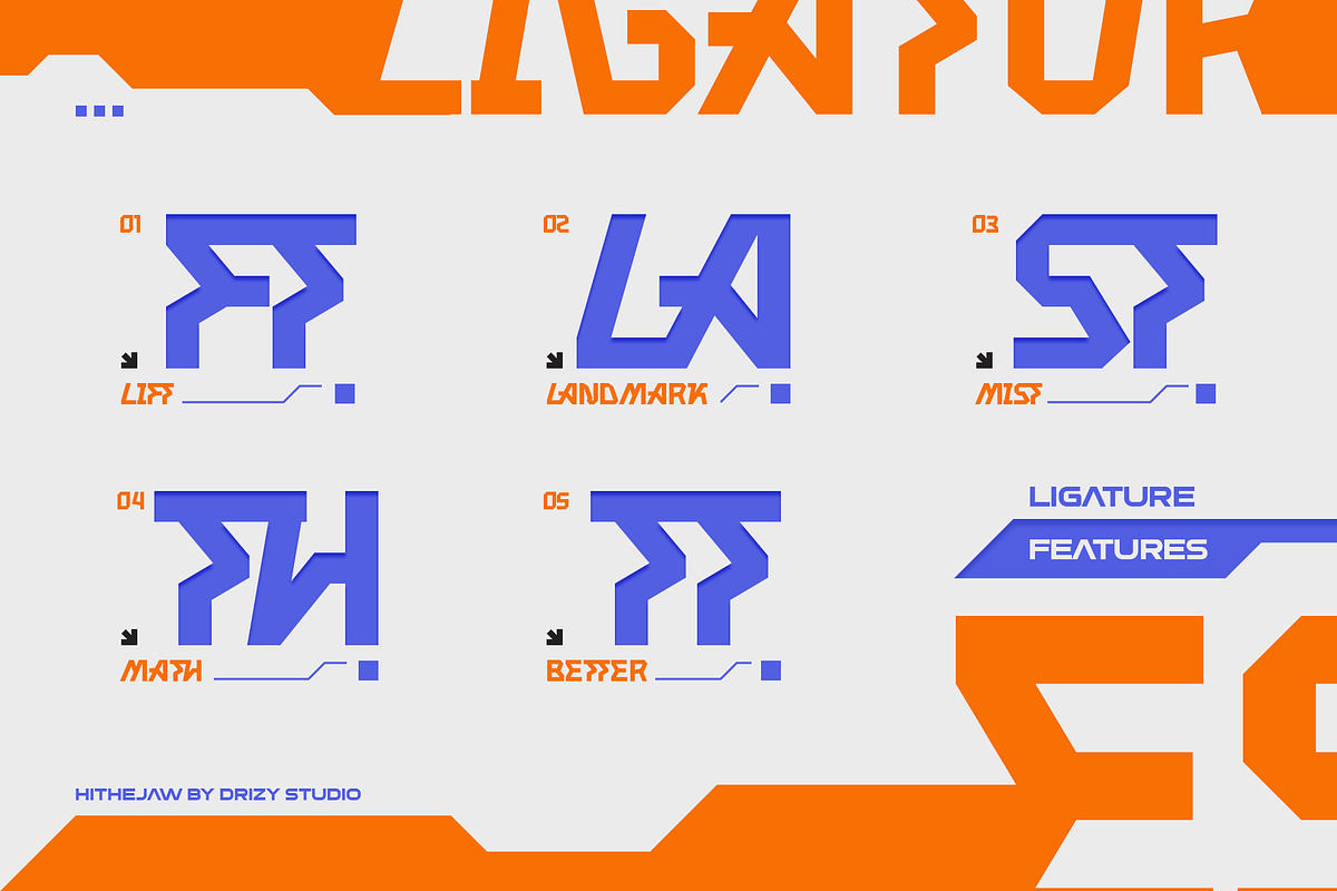 Hithejaw - Modern Experimental Font, a Sans Serif Font by Drizy (Photo 2 of 10)