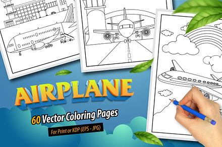 60 Vector Airplane Coloring Pages, an Illustration by Blue Digital Studio