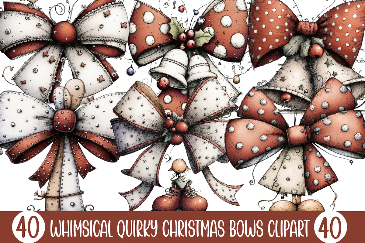 Whimsical Quirky Christmas Bows Clip, an Illustration by Designking (Photo 1 of 5)