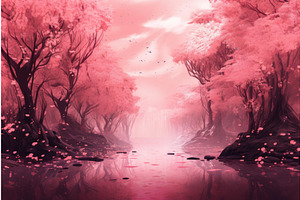 Dreamlike Pink Forest Art. Generate