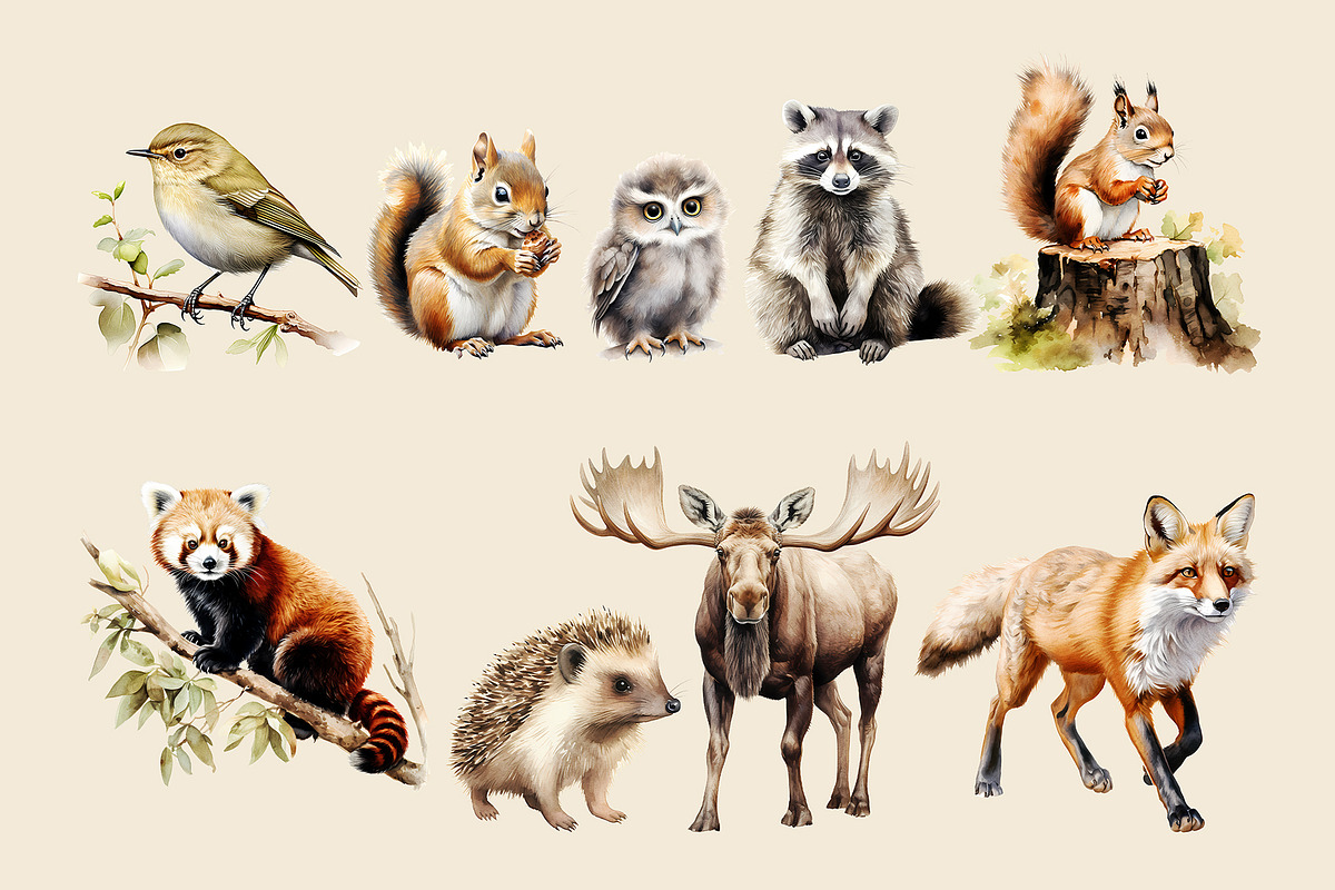 Watercolor Woodland Animals Clipart, an Animal Illustration by Primrose Blume (Photo 5 of 8)