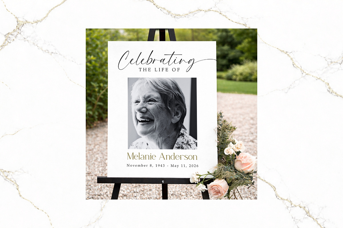 Funeral Welcome Sign B&W Canva FR002, a Poster Template by TyphoonStudio (Photo 1 of 8)