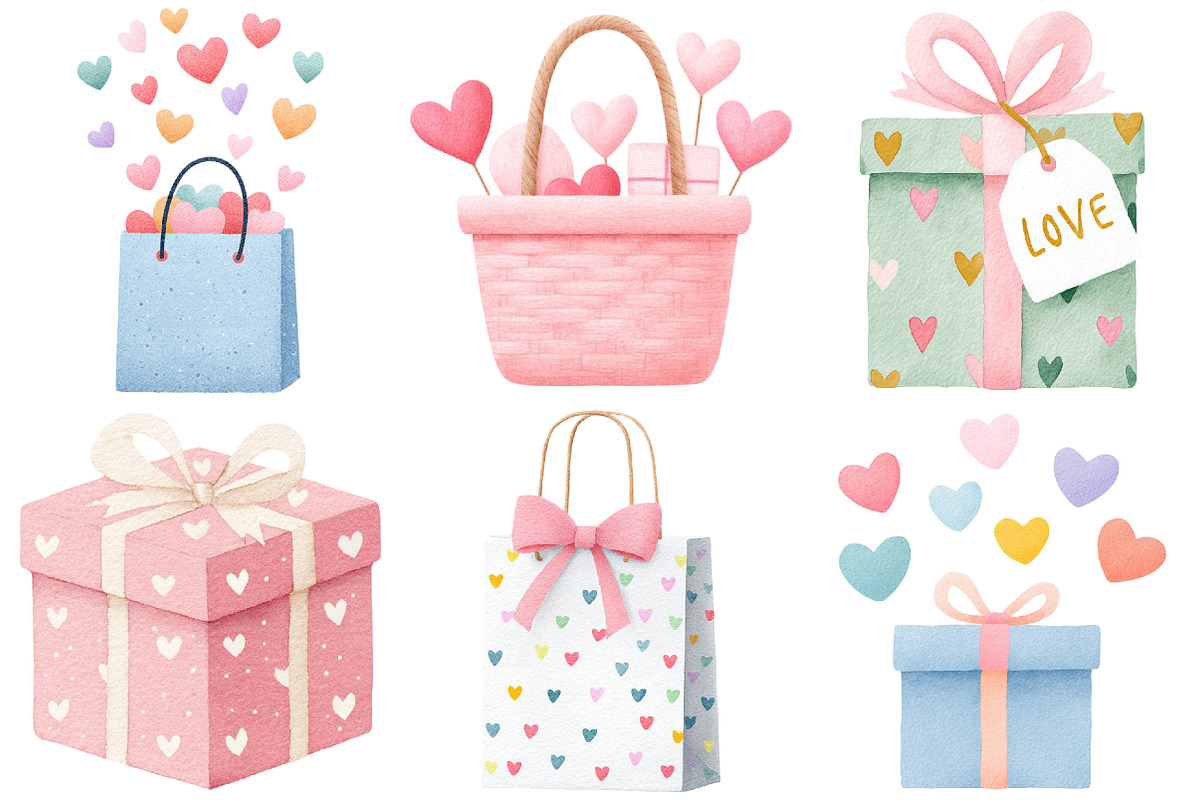 Watercolor Valentine Gift Clipart, an Illustration by Craft Nest (Photo 10 of 10)