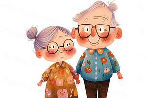 Cartoon Grandparents, Elderly Couple