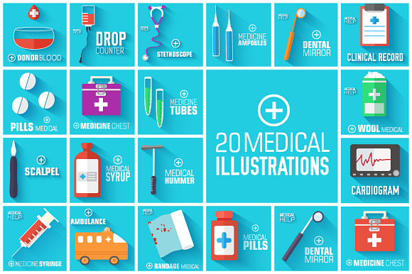 Set Of Medical Flat Illustrations
