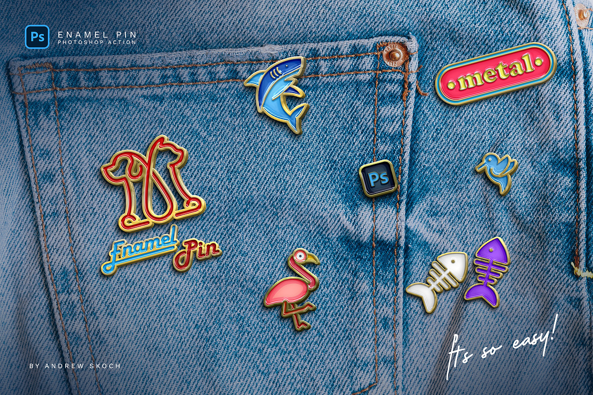 Enamel Pin Photoshop Action, an Action Add-On by Andrew Skoch Design (Photo 5 of 8)
