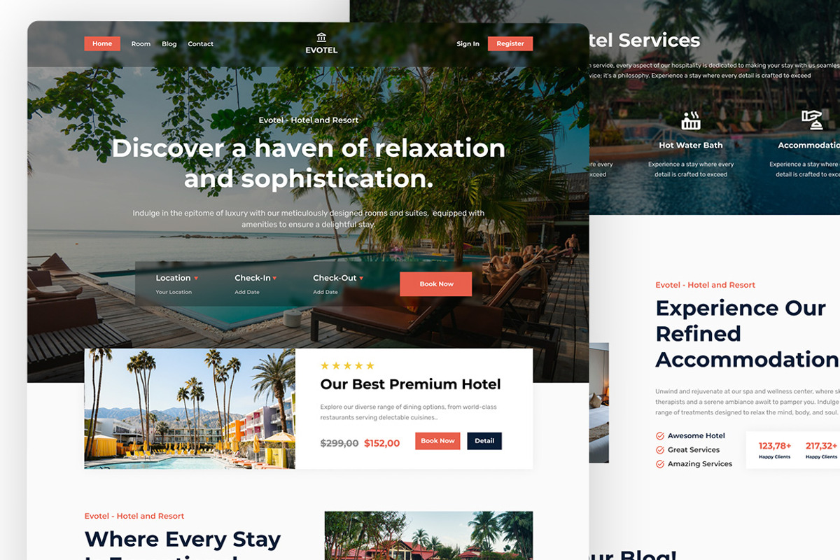 Hotel and Resort Landing Page, an UI Kit Template by ENATIVE (Photo 2 of 4)
