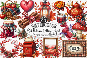 Watercolor Red Autumn Cottage PNG, an Illustration by Designking