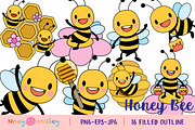 Honey Bee Filled Clipart, an Animal Illustration by Noey smiley (Thumbnail 1 of 7)