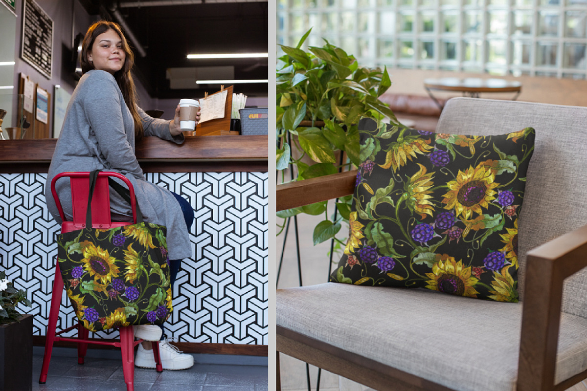 Sunflowers and meadow berries, a Pattern Graphic by Matrioshka (Photo 3 of 6)