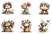 Whimsical cat pring floral clipart, an Illustration by CreationArt (Thumbnail 6 of 7)