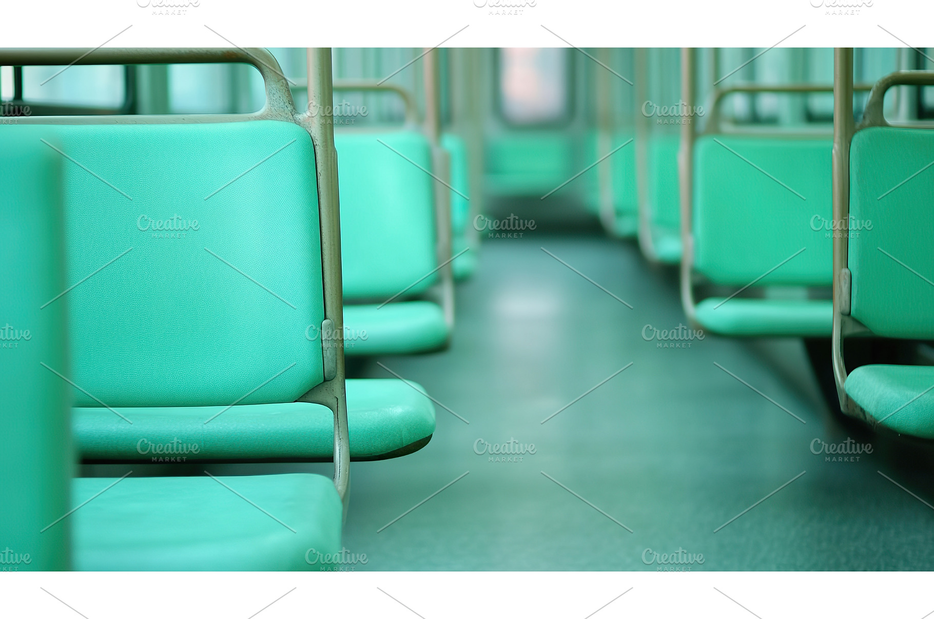 Empty green seats in public transit, an Architecture Photo by Lermont51