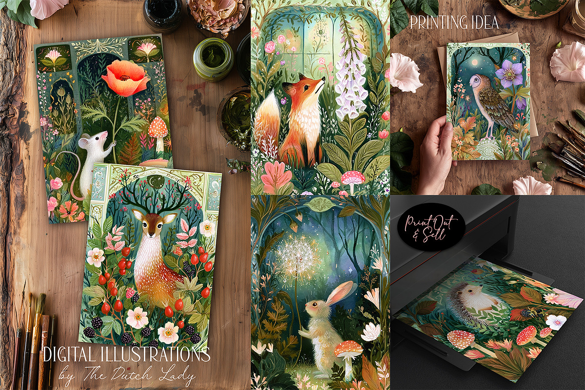 Forest Friends Botanicals Card Set, an Animal Illustration by The Dutch Lady Designs (Photo 1 of 7)
