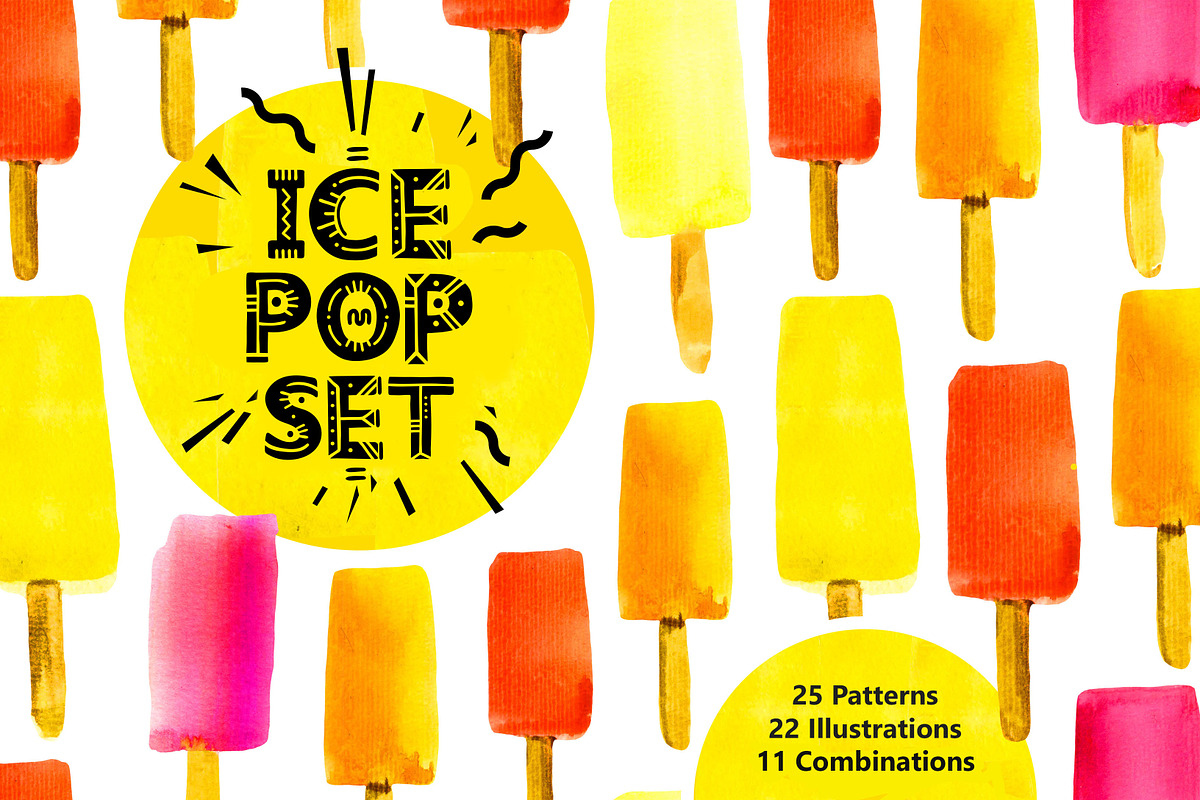 Summer Mood, Watercolor Set With Ice, a Pattern Graphic by Mona Monash (Photo 2 of 13)