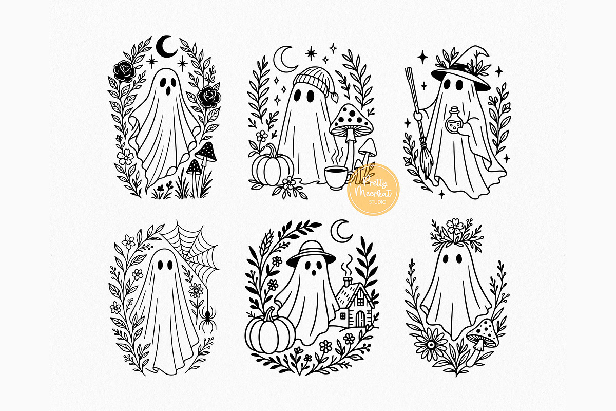 Cottagecore Ghosts, Halloween Bundle, a Seasonal Illustration by Pretty Meerkat (Photo 4 of 7)