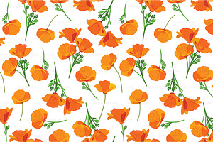 California Poppy Wallpaper Pattern, an Illustration by LineByLine