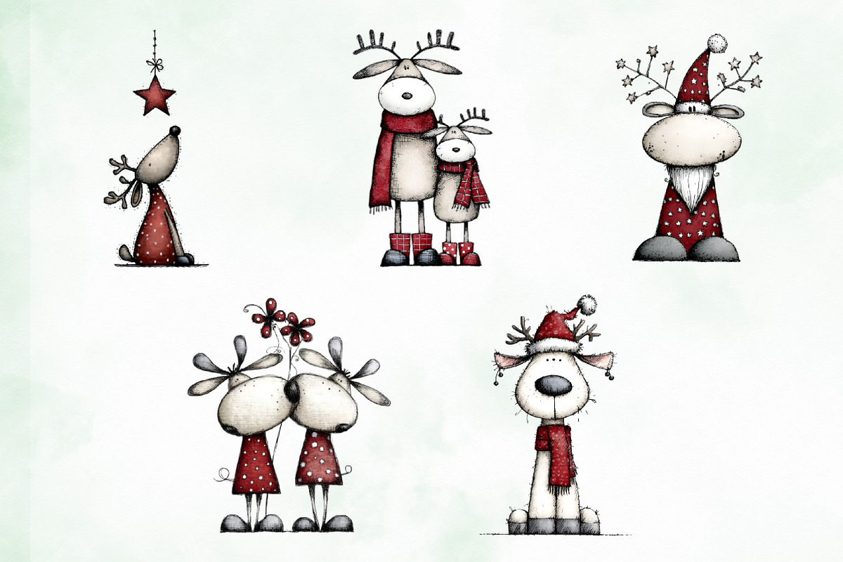 Whimsical Christmas Reindeer Clipart, an Illustration by Creative Art (Photo 5 of 13)