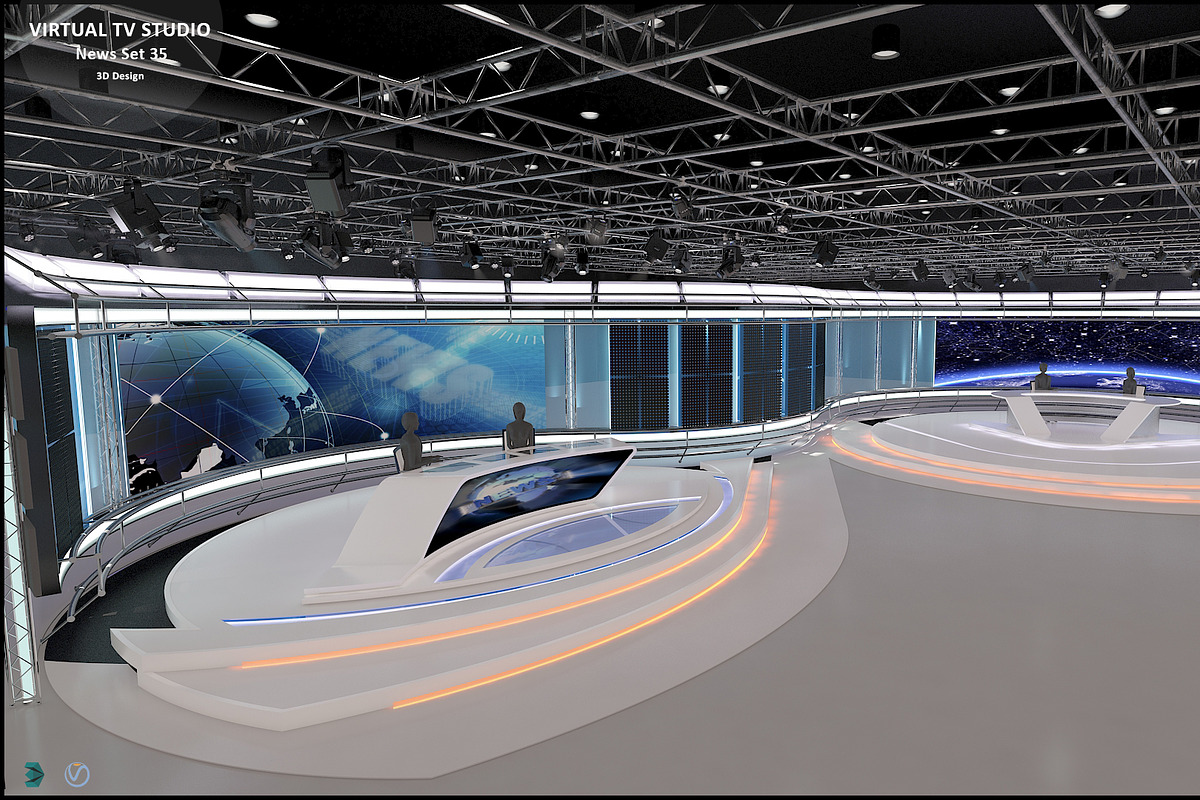 Virtual TV Studio News Set 35, an Architecture 3D Model by akerStudio (Photo 2 of 39)