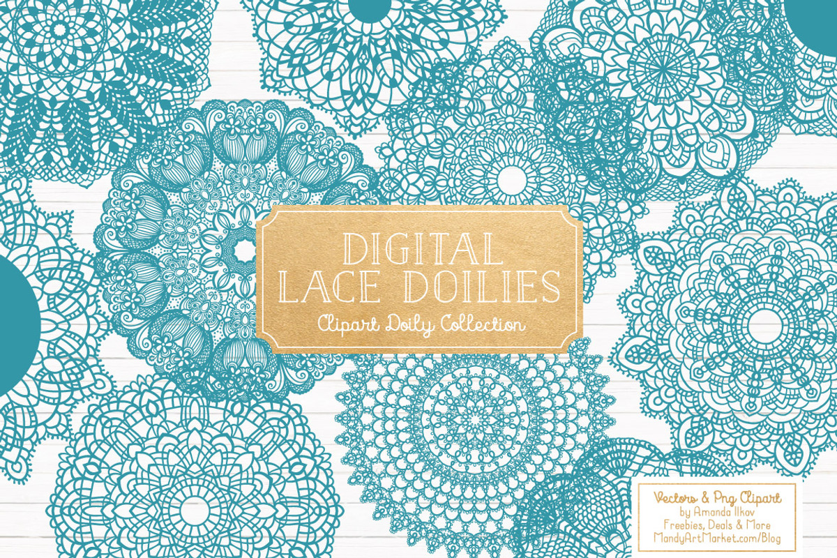 Vintage Blue Lace Doilies Clipart, an Illustration by Amanda Ilkov (Photo 1 of 4)