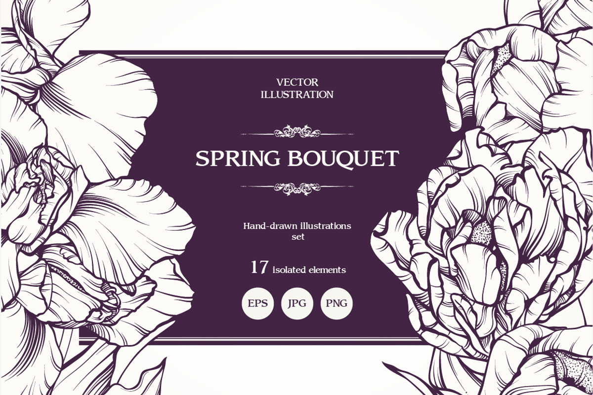 Vector set of linear flowers graphic, a Decorative Illustration by Color and Decor (Photo 1 of 5)