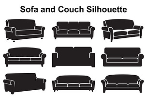 Living Room Sofa Silhouette Set, an Object Graphic by Designs_River
