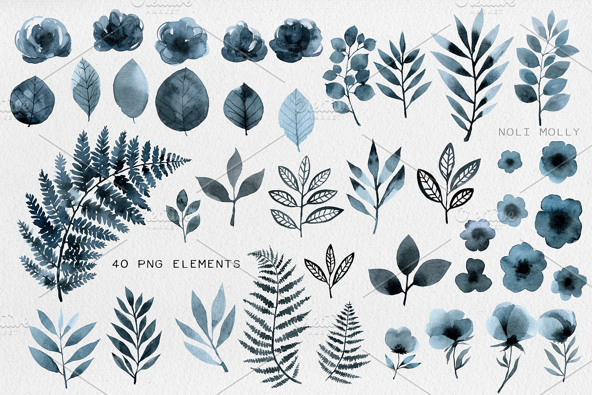 Indigo Plants. Watercolor set., an Illustration by Noli Molly Store (Photo 2 of 6)