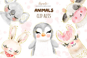 Watercolor animals cliparts, an Animal Illustration by TheHappyGiftArt