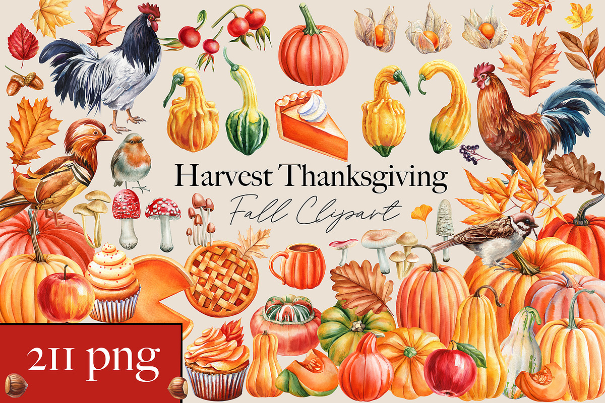 Harvest Thanksgiving fall clipart, a Decorative Illustration by Hanna Hryharenka (Photo 1 of 20)