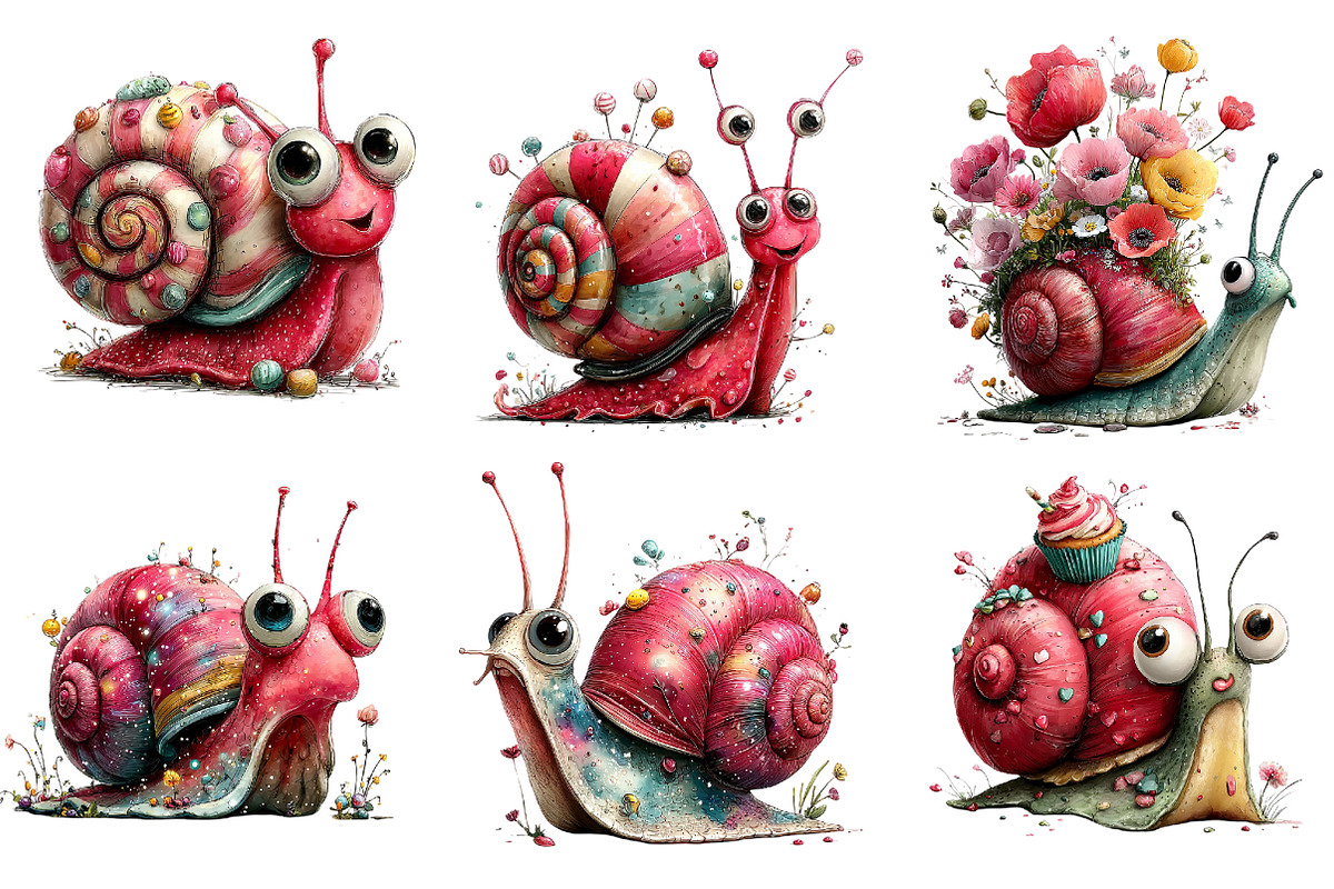 Whimsical Snail Watercolor Clipart, an Illustration by Dream Creation (Photo 4 of 8)