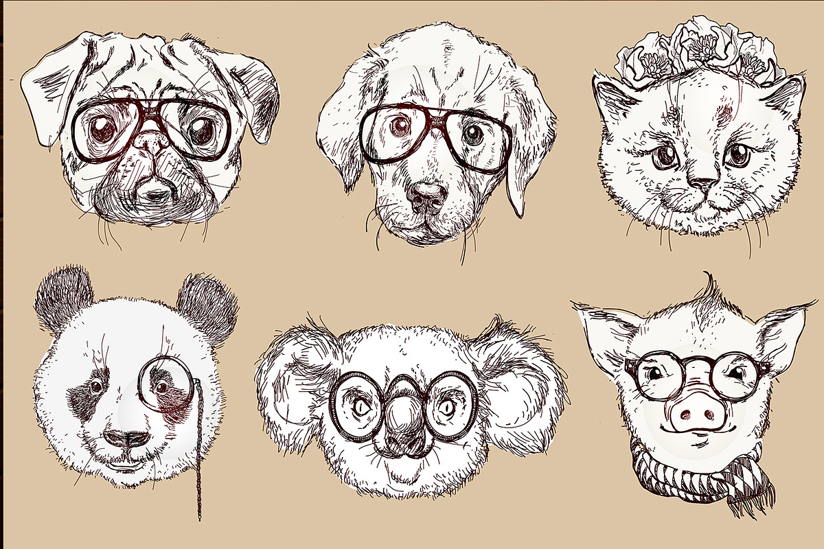 Hipster animals - set 2, an Animal Illustration by iriskana (Photo 2 of 4)