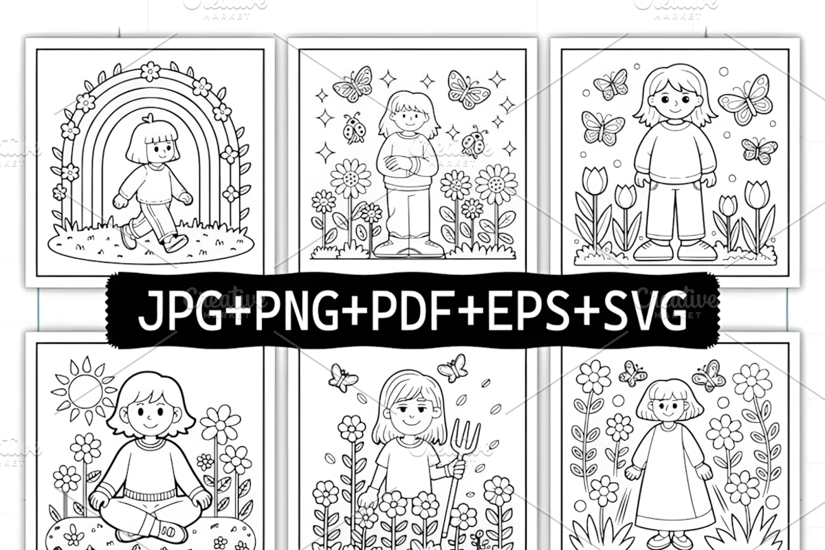 Spring Woman Coloring Pages, a Decorative Illustration by Ink Gallery (Photo 2 of 9)