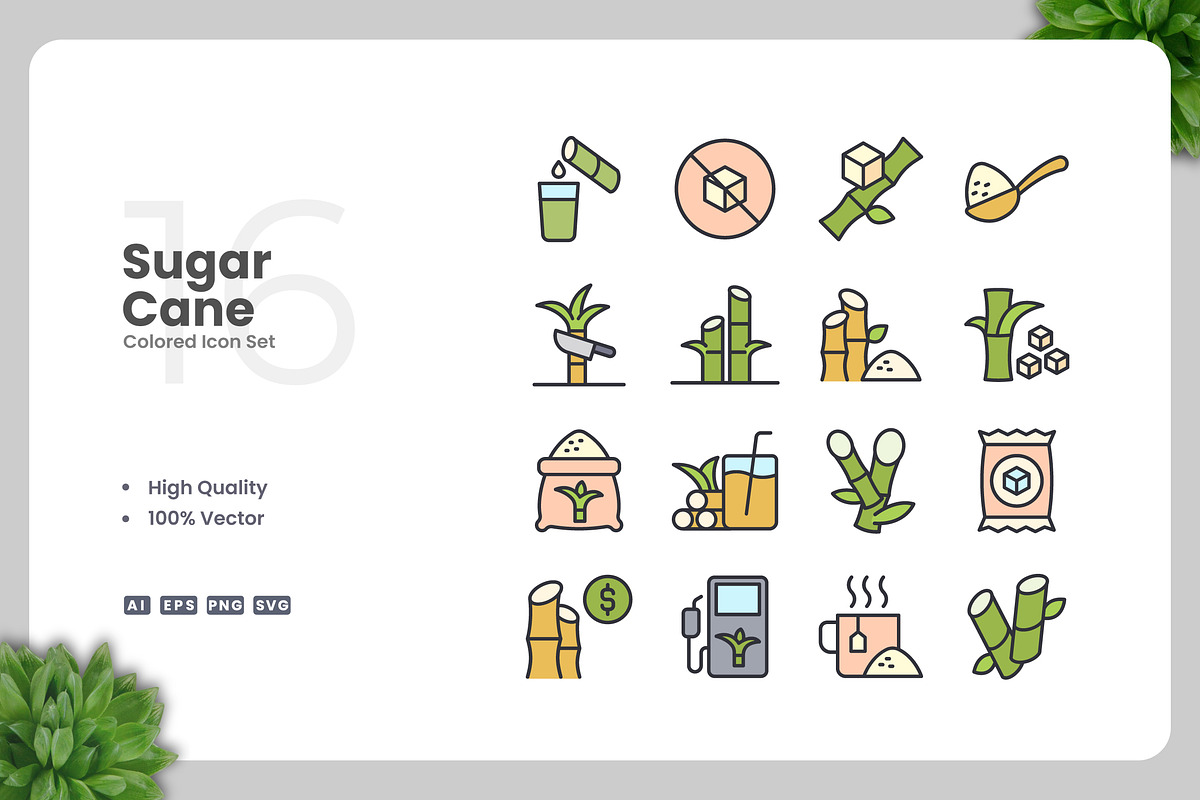 Sugar Cane Colored Icons, an Icon by Upnowgraphic
