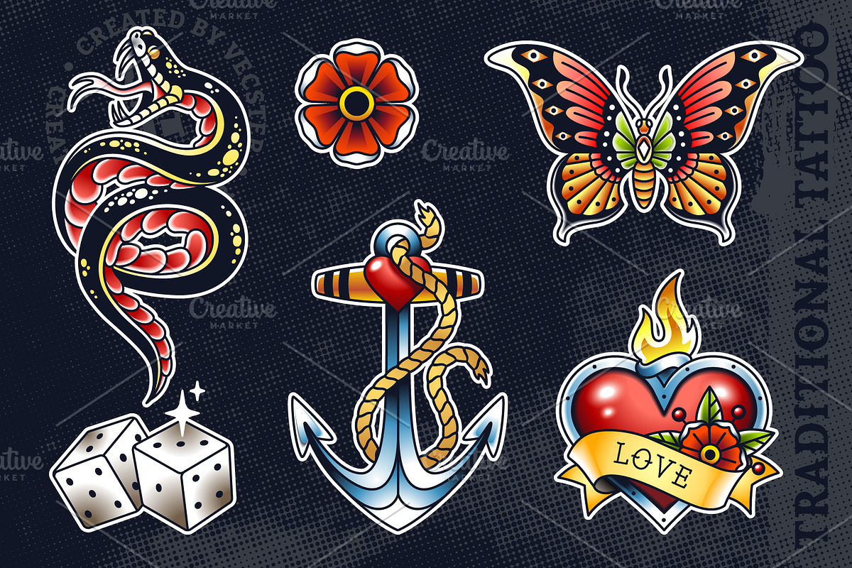 Traditional Tattoo Vector Pack, a Decorative Illustration by Vecster (Photo 3 of 14)