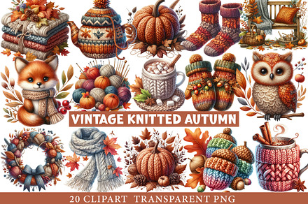 Vintage Knitted Autumn Clipart