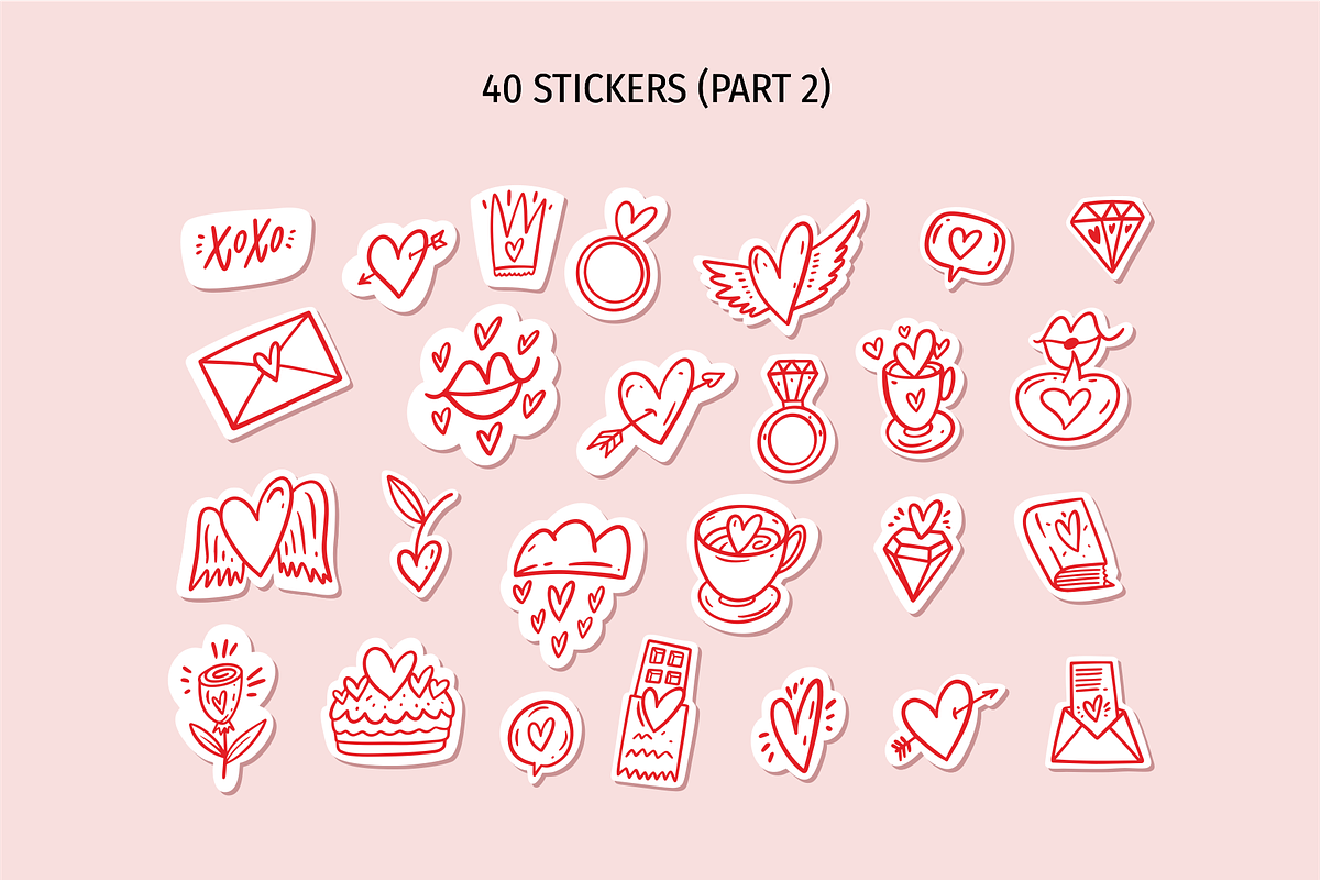 Love Doodles & Valentine Stickers, a Seasonal Illustration by Oktyabr (Photo 8 of 10)