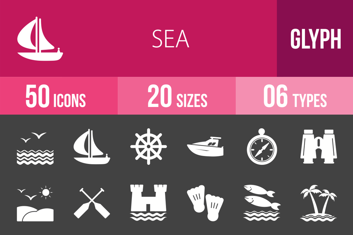 50 Sea Glyph Inverted Icons