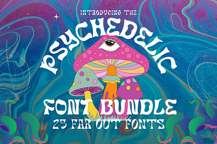 Psychedelic Font Bundle (25 Fonts!), a Sans Serif Font by HipFonts
